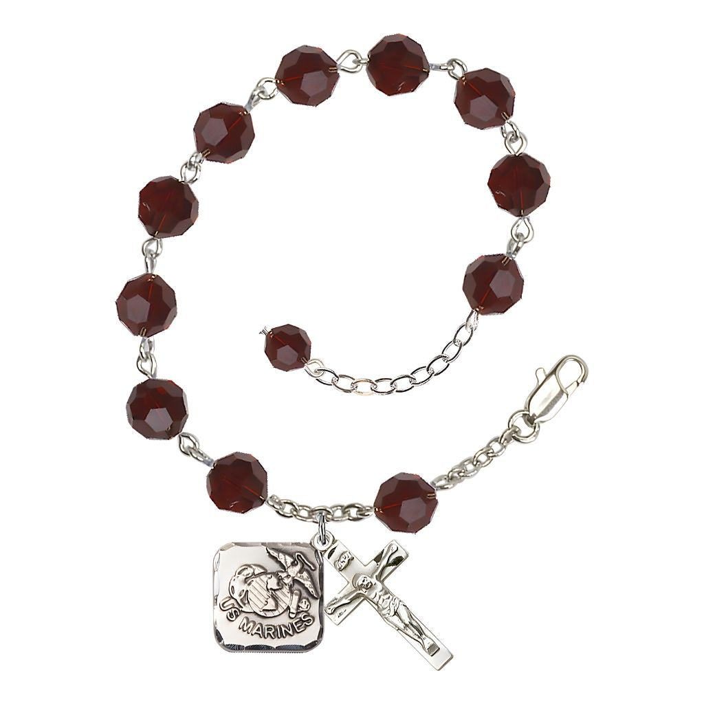 St. Michael Marine 8mm Round Austrian Crystal Rosary Bracelet in Garnet, Bliss Manufacturing