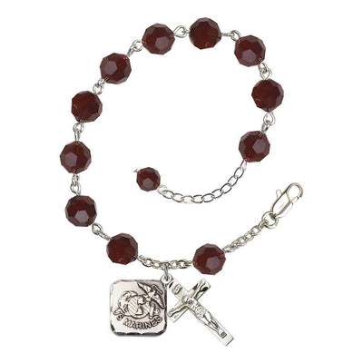St. Michael Marine 8mm Round Austrian Crystal Rosary Bracelet in Garnet, Bliss Manufacturing