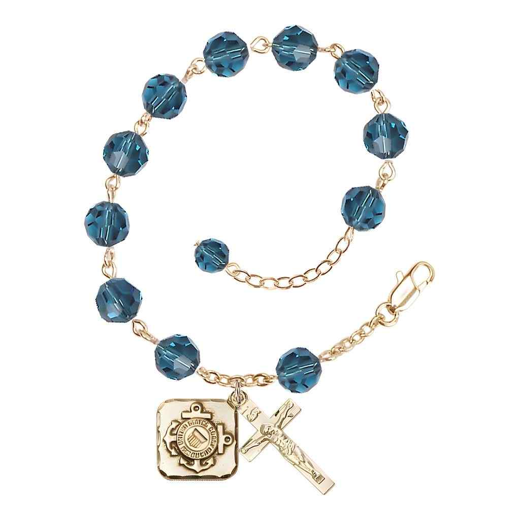 St. Michael Coast Guard Gold-plated 8mm Crystal Rosary Bracelet in Indocolite, Bliss Manufacturing