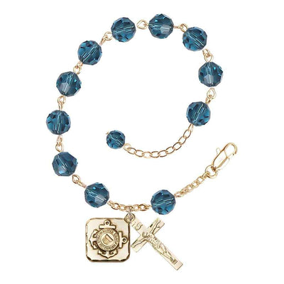 St. Michael Coast Guard Gold-plated 8mm Crystal Rosary Bracelet in Indocolite, Bliss Manufacturing