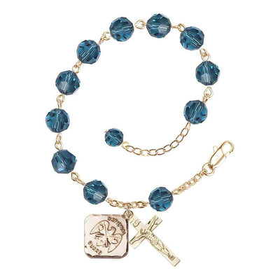 National Guard Adjustable Gold Plated 8mm Austrian Crystal Rosary Bracelet in Indocolite, Bliss Manufacturing