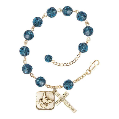 Adjustable Gold Plated 8mm Austrian Crystal Rosary Bracelet in Indocolite, Bliss Manufacturing