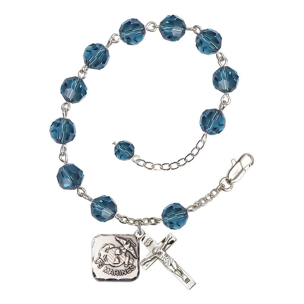 St. Michael Marine 8mm Round Austrian Crystal Rosary Bracelet in Indocolite, Bliss Manufacturing