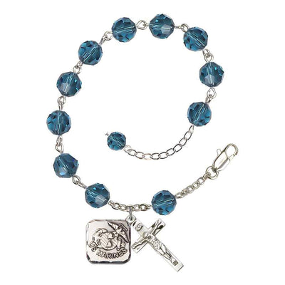 St. Michael Marine 8mm Round Austrian Crystal Rosary Bracelet in Indocolite, Bliss Manufacturing
