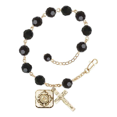 St. Michael Coast Guard Gold-plated 8mm Crystal Rosary Bracelet in Jet, Bliss Manufacturing