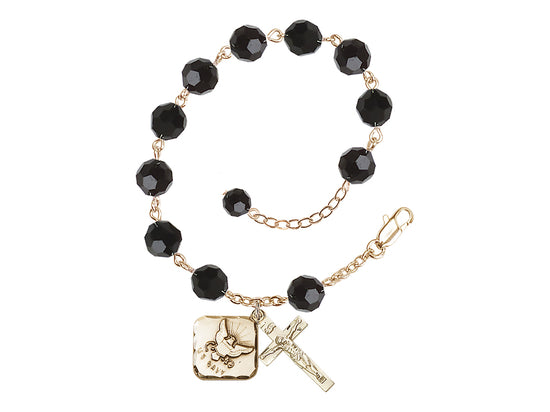 Adjustable Gold Plated 8mm Austrian Crystal Rosary Bracelet in Jet,