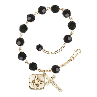 Adjustable Gold Plated 8mm Austrian Crystal Rosary Bracelet in Jet, Bliss Manufacturing