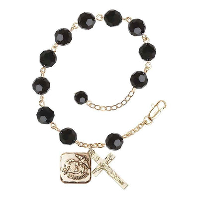 St. Michael Marine Gold 8mm Crystal Rosary Bracelet in Jet, Bliss Manufacturing