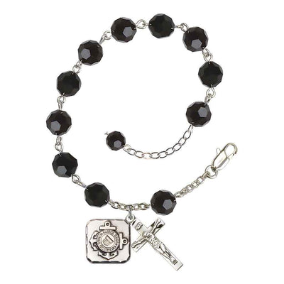 St. Michael Coast Guard Silver 8mm Crystal Rosary Bracelet in Jet, Bliss Manufacturing
