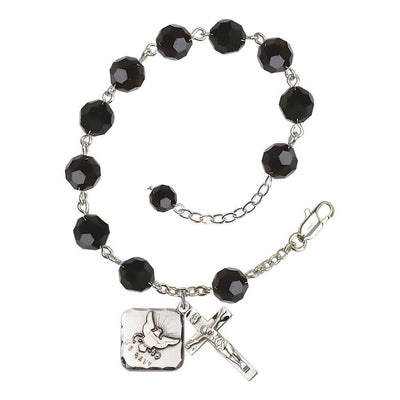 Adjustable Silver Plated 8mm Austrian Crystal Rosary Bracelet in Jet, Bliss Manufacturing