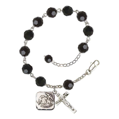 St. Michael Marine 8mm Round Austrian Crystal Rosary Bracelet in Jet, Bliss Manufacturing