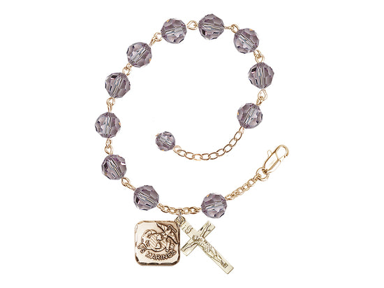 Bliss St Michael Marine Gold-plated 8mm Crystal Rosary Bracelet