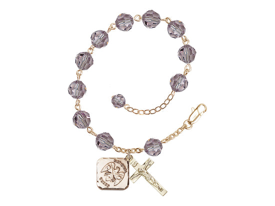 Lt Amethyst St Michael National Guard Gold-plated Crystal Rosary Bracelet