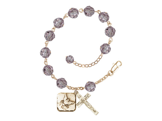 Bliss Adjustable Gold Plated 8mm Austrian Crystal Rosary Bracelet in Light Amethyst