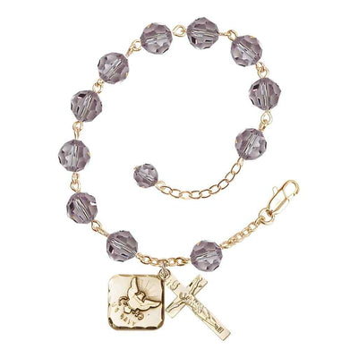 Adjustable Gold Plated 8mm Austrian Crystal Rosary Bracelet in Light Amethyst, Bliss Manufacturing