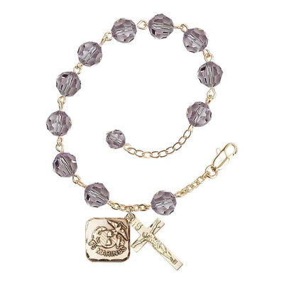 St. Michael Marine Gold 8mm Crystal Rosary Bracelet in Light Amethyst, Bliss Manufacturing