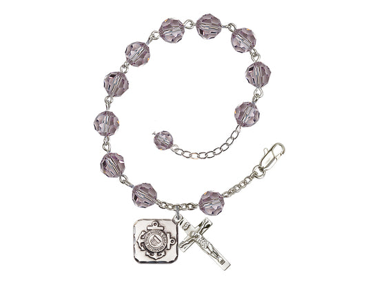 Bliss St Michael Coast Guard Silver-plated 8mm Crystal Rosary Bracelet