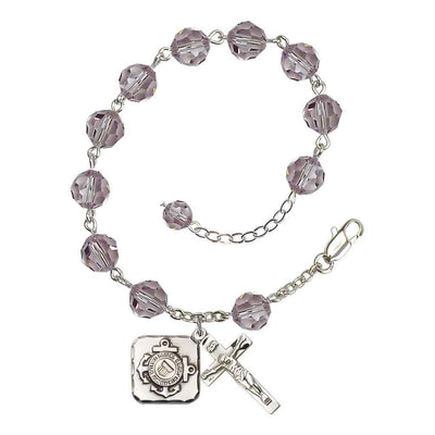 St. Michael Coast Guard Silver 8mm Crystal Rosary Bracelet in Light Amethyst, Bliss Manufacturing