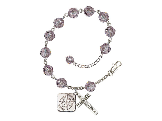 Lt Amethyst St Michael National Guard Silver-plated Crystal Rosary Bracelet