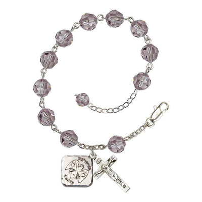 Lt Amethyst St Michael National Guard Silver-plated Crystal Rosary Bracelet, Bliss Manufacturing