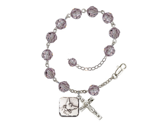 Lt Amethyst St Michael Navy Silver-plated Crystal Rosary Bracelet