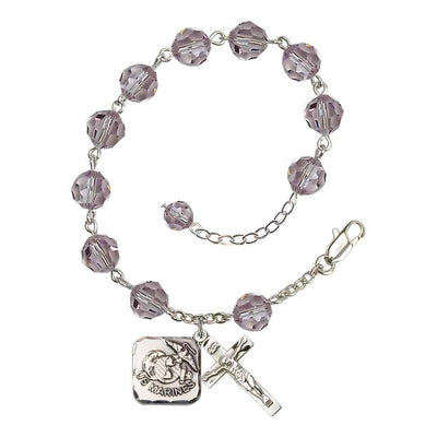 St. Michael Marine 8mm Round Austrian Crystal Rosary Bracelet in Light Amethyst, Bliss Manufacturing