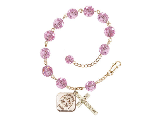 National Guard Adjustable Gold Plated 8mm Austrian Crystal Rosary Bracelet in Light Rose