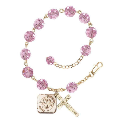 National Guard Adjustable Gold Plated 8mm Austrian Crystal Rosary Bracelet in Light Rose, Bliss Manufacturing