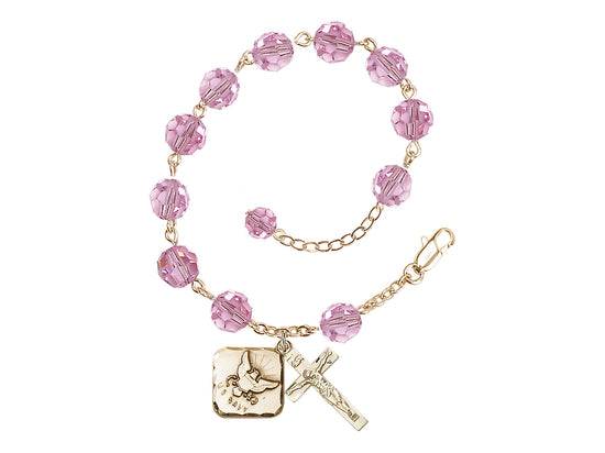 Bliss Adjustable Gold Plated 8mm Austrian Crystal Rosary Bracelet in Light Rose,