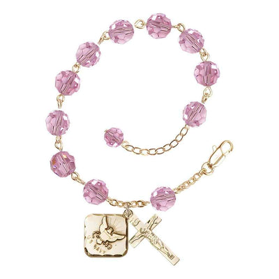 Adjustable Gold Plated 8mm Austrian Crystal Rosary Bracelet in Light Rose, Bliss Manufacturing