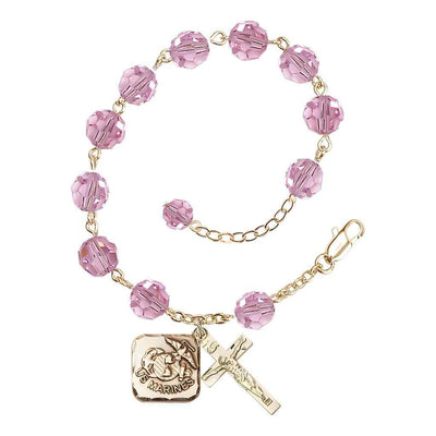St. Michael Marine Gold 8mm Crystal Rosary Bracelet in Light Rose, Bliss Manufacturing