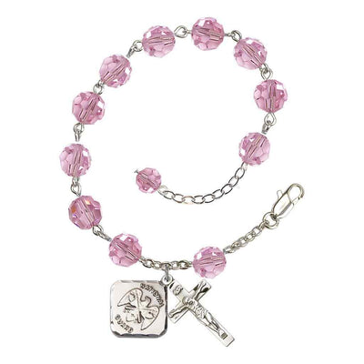 Light Rose St Michael National Guard Silver-plated Crystal Rosary Bracelet, Bliss Manufacturing