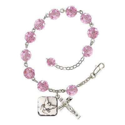 Adjustable Silver Plated 8mm Austrian Crystal Rosary Bracelet in Light Rose, Bliss Manufacturing