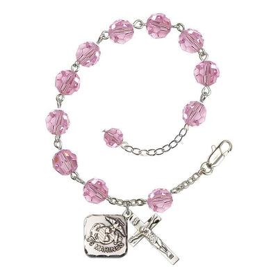 St. Michael Marine 8mm Round Austrian Crystal Rosary Bracelet in Light Rose, Bliss Manufacturing