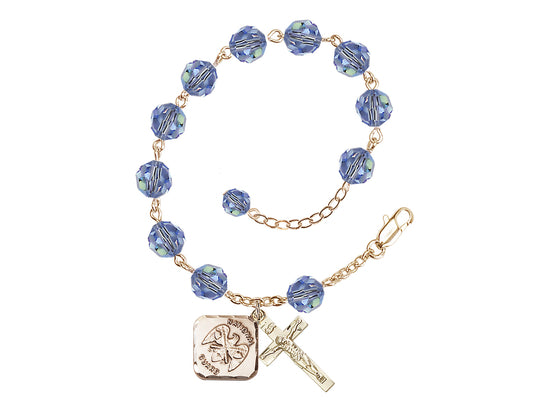 National Guard Adjustable Gold Plated 8mm Austrian Crystal Rosary Bracelet in Light Sapphire