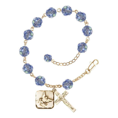 Adjustable Gold Plated 8mm Austrian Crystal Rosary Bracelet in Light Sapphire, Bliss Manufacturing