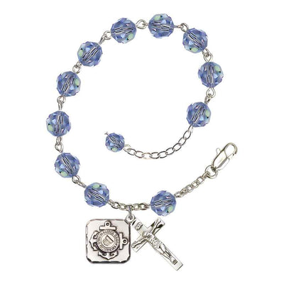 St. Michael Coast Guard Silver 8mm Crystal Rosary Bracelet in Light Sapphire, Bliss Manufacturing