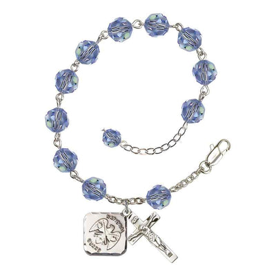 Light Sapphire St Michael National Guard Silver-plated Crystal Rosary Bracelet, Bliss Manufacturing
