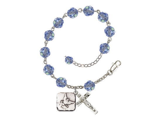 Adjustable Silver Plated 8mm Austrian Crystal Rosary Bracelet in Light Sapphire,