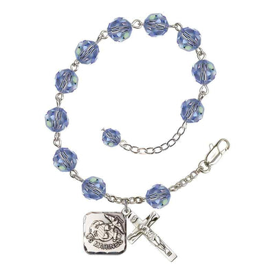 St. Michael Marine 8mm Round Austrian Crystal Rosary Bracelet in Light Sapphire, Bliss Manufacturing