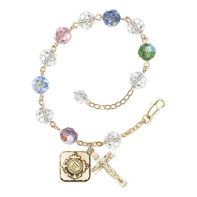St. Michael Coast Guard Gold-plated 8mm Crystal Rosary Bracelet in Multi-Color, Bliss Manufacturing