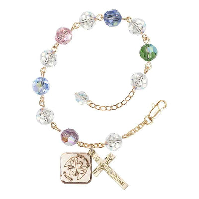 National Guard Adjustable Gold Plated 8mm Austrian Crystal Rosary Bracelet in Multi-Color, Bliss Manufacturing