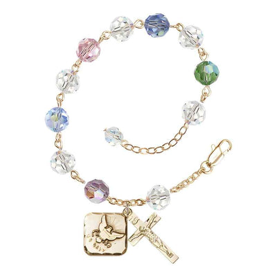 Adjustable Gold Plated 8mm Austrian Crystal Rosary Bracelet in Multi-Color, Bliss Manufacturing