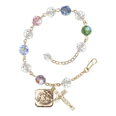 St. Michael Marine Gold 8mm Crystal Rosary Bracelet in Multi-Color, Bliss Manufacturing
