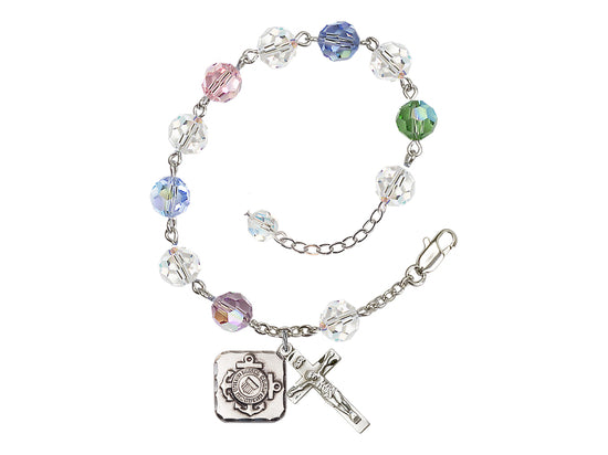 Bliss St Michael Coast Guard Silver-plated 8mm Crystal Rosary Bracelet