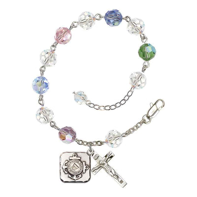St. Michael Coast Guard Silver 8mm Crystal Rosary Bracelet in Multi-Color, Bliss Manufacturing