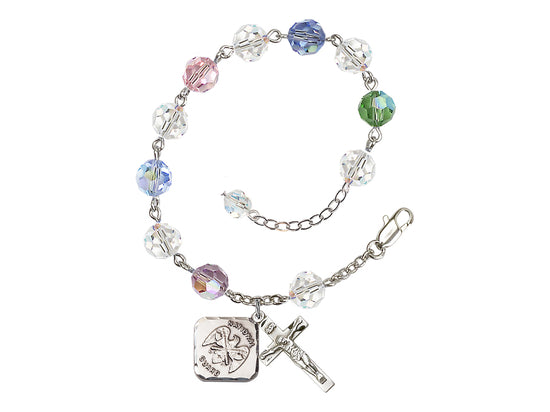 Multi-Color St Michael National Guard Silver-plated Crystal Rosary Bracelet