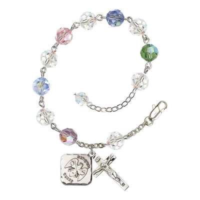 Multi-Color St Michael National Guard Silver-plated Crystal Rosary Bracelet, Bliss Manufacturing