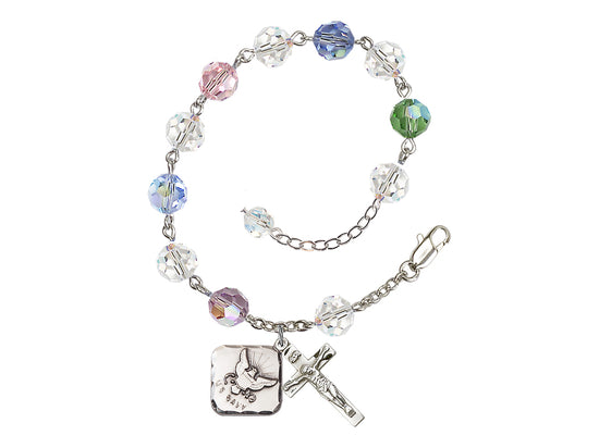 Adjustable Silver Plated 8mm Austrian Crystal Rosary Bracelet in Multi-Color,