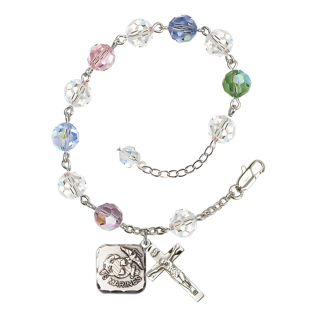 St. Michael Marine 8mm Round Austrian Crystal Rosary Bracelet in Multi-Color, Bliss Manufacturing